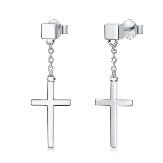 Sterling Silver Cross Drop Earrings