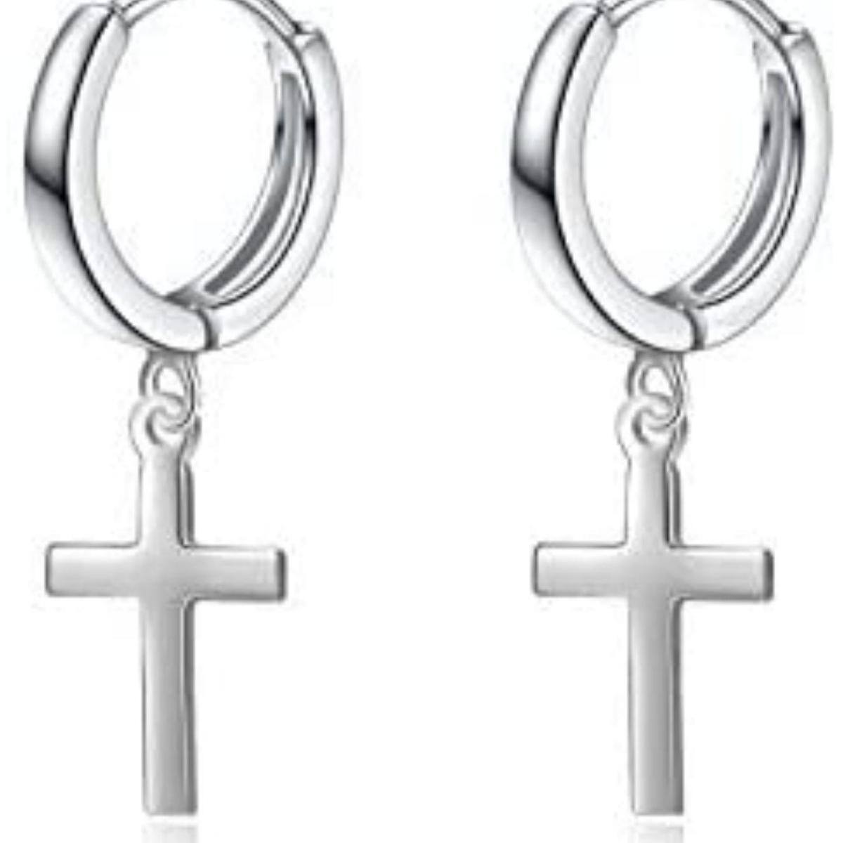 Sterling Silver Cross Drop Earrings-1