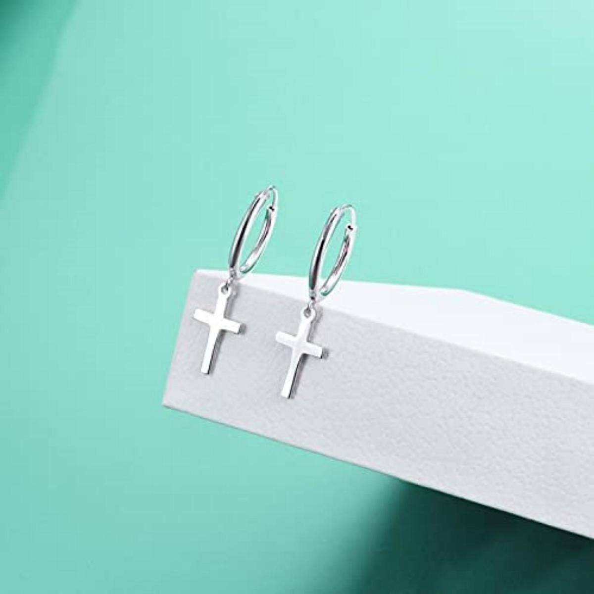 Sterling Silver Cross Drop Earrings-6