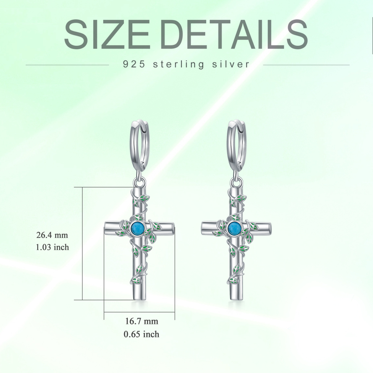 Boucles d'oreilles pendantes en argent sterling avec croix en lierre turquoise pour femmes-5