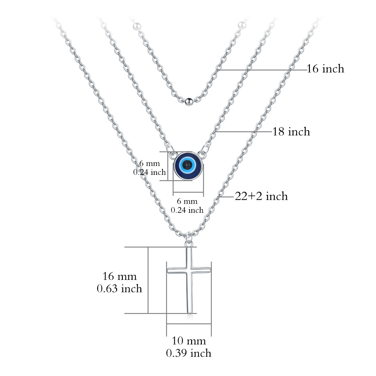 Collier superposé en argent sterling avec croix et oeil maléfique-5