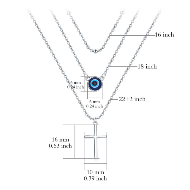 Sterling Silver Cross Evil Eye Layered Necklace-5