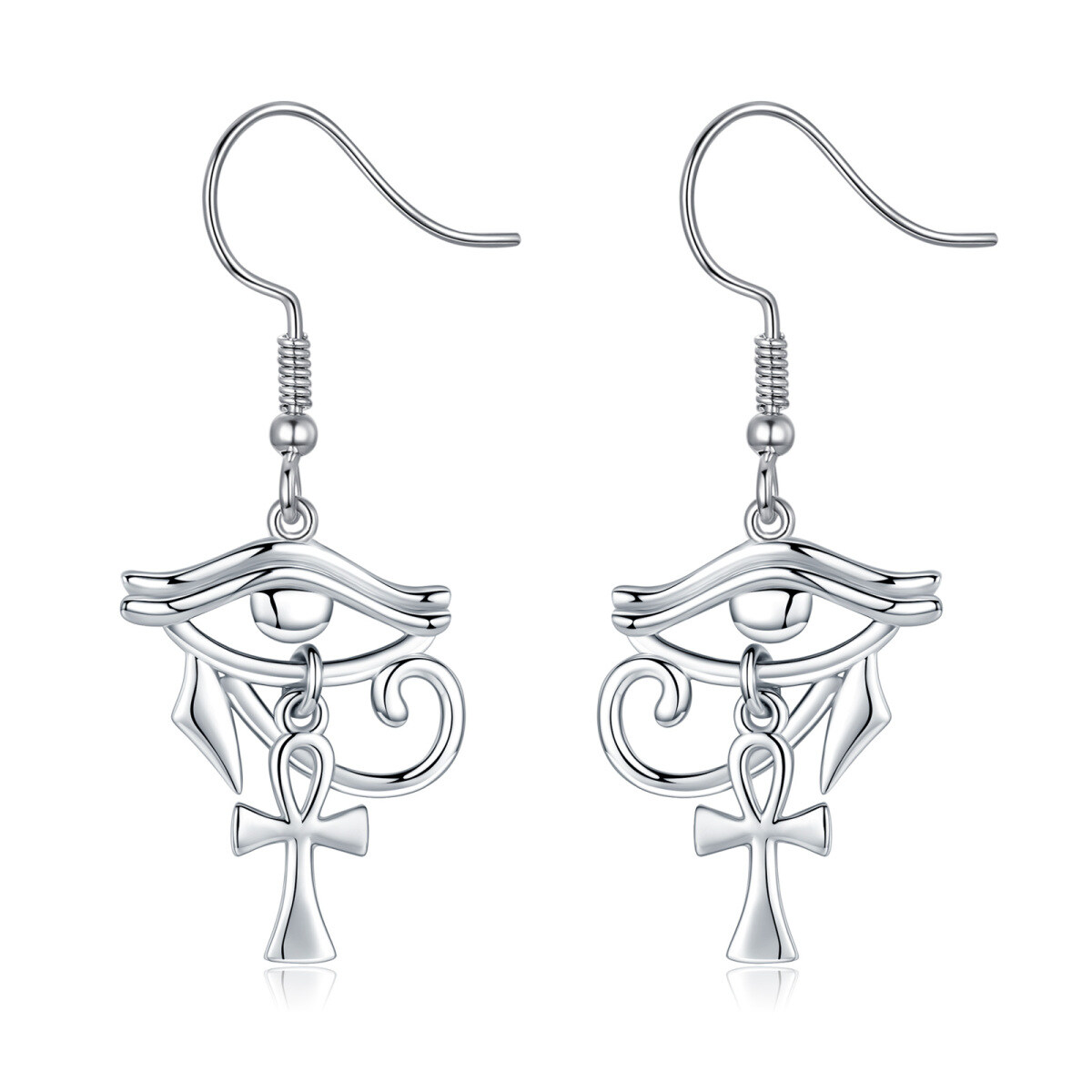 Sterling Silver Cross & Eye Of Horus Drop Earrings-1