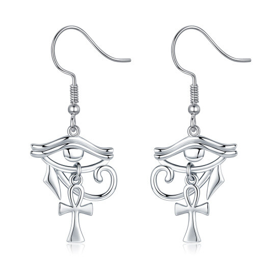 Sterling Silver Cross & Eye Of Horus Drop Earrings-5