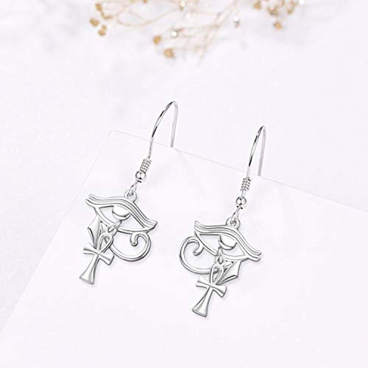 Orecchini a goccia in argento sterling con croce e occhio di Horus-4