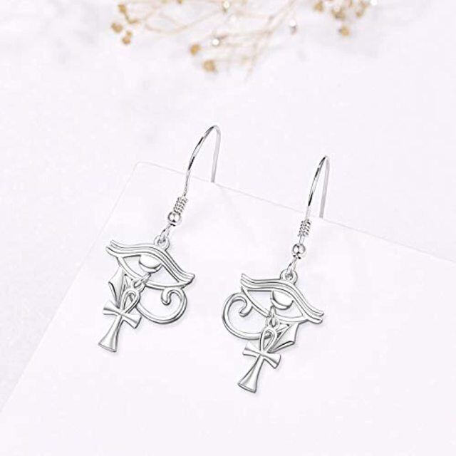 Sterling Silver Cross & Eye Of Horus Drop Earrings-4