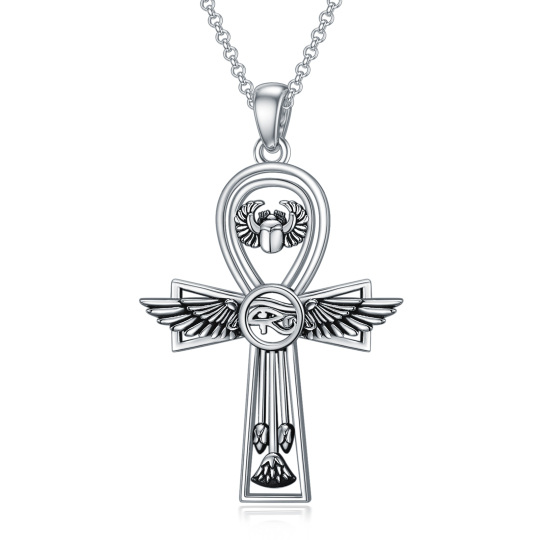 Cruz de Plata de Ley y Ojo de Horus Collar Colgante para Hombres