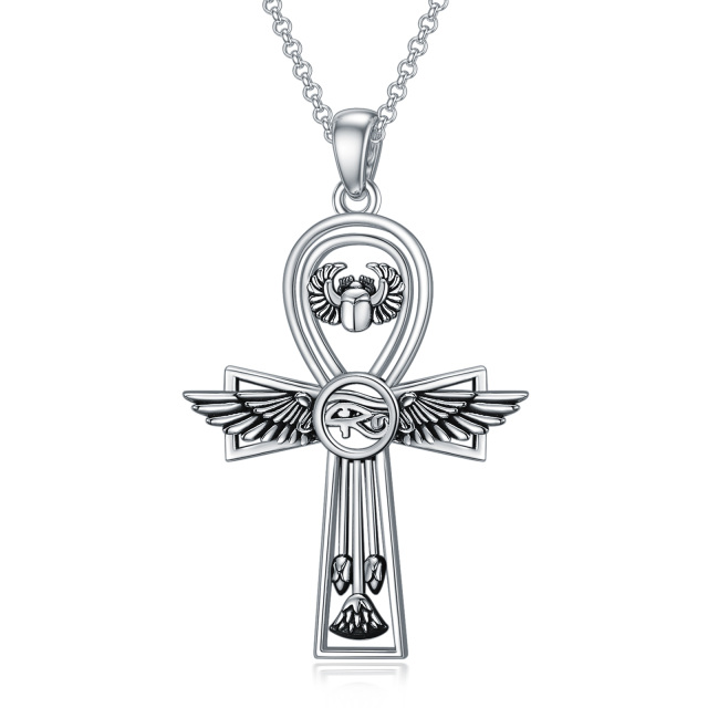 Sterling Silver Cross & Eye Of Horus Pendant Necklace for Men-3