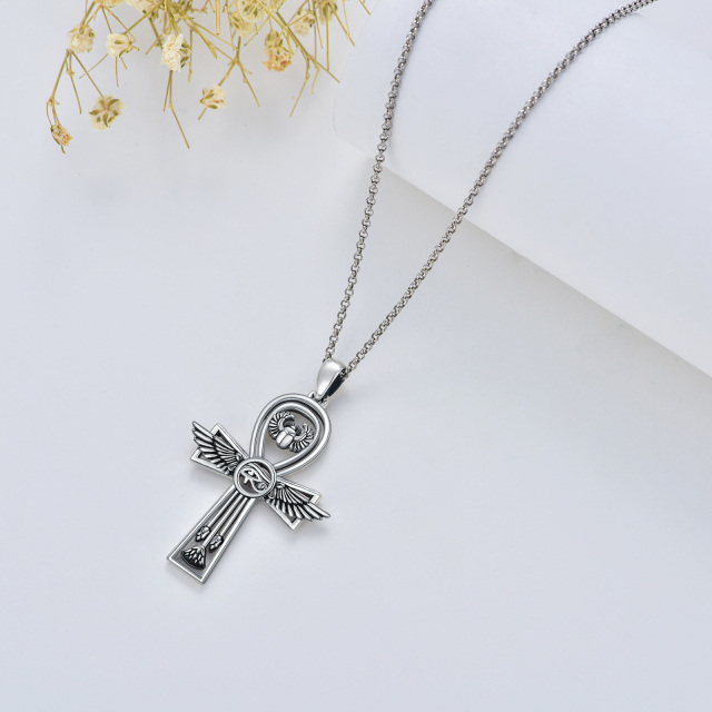 Collier en argent sterling avec pendentif croix et œil d'Horus pour hommes-3