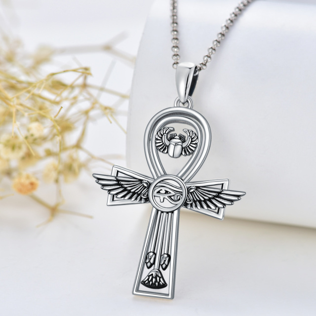 Collier en argent sterling avec pendentif croix et œil d'Horus pour hommes-4