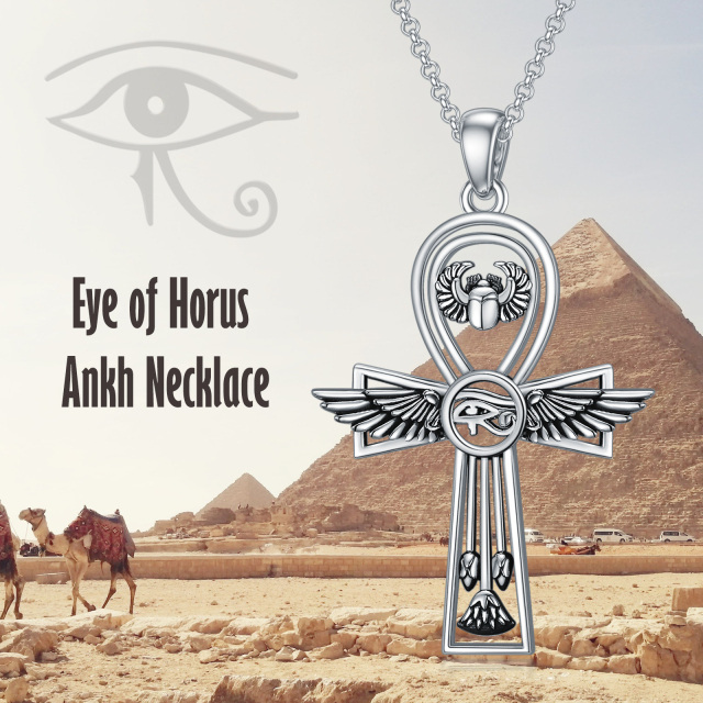 Cruz de Plata de Ley y Ojo de Horus Collar Colgante para Hombres-6