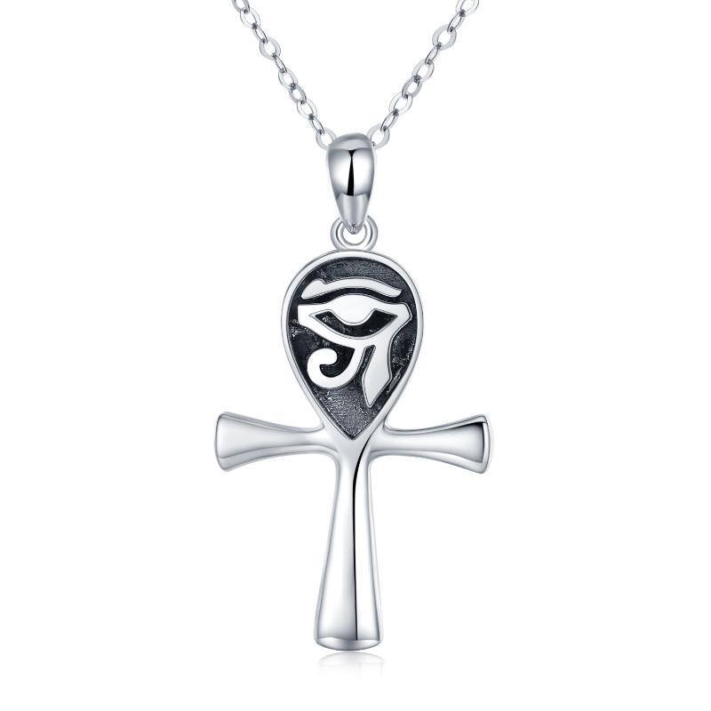 Sterling zilveren kruis oog van Horus hanger ketting-1