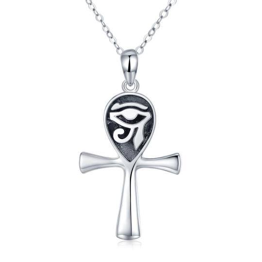 Sterling Silver Cross & Eye Of Horus Pendant Necklace-4