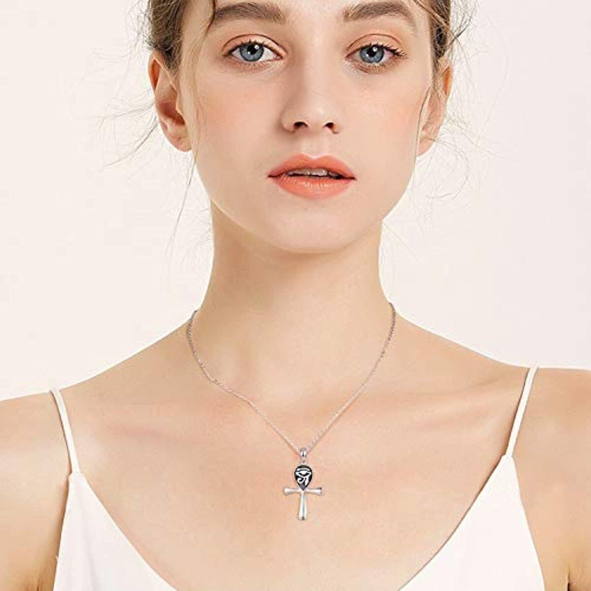 Sterling Silver Cross & Eye Of Horus Pendant Necklace-2