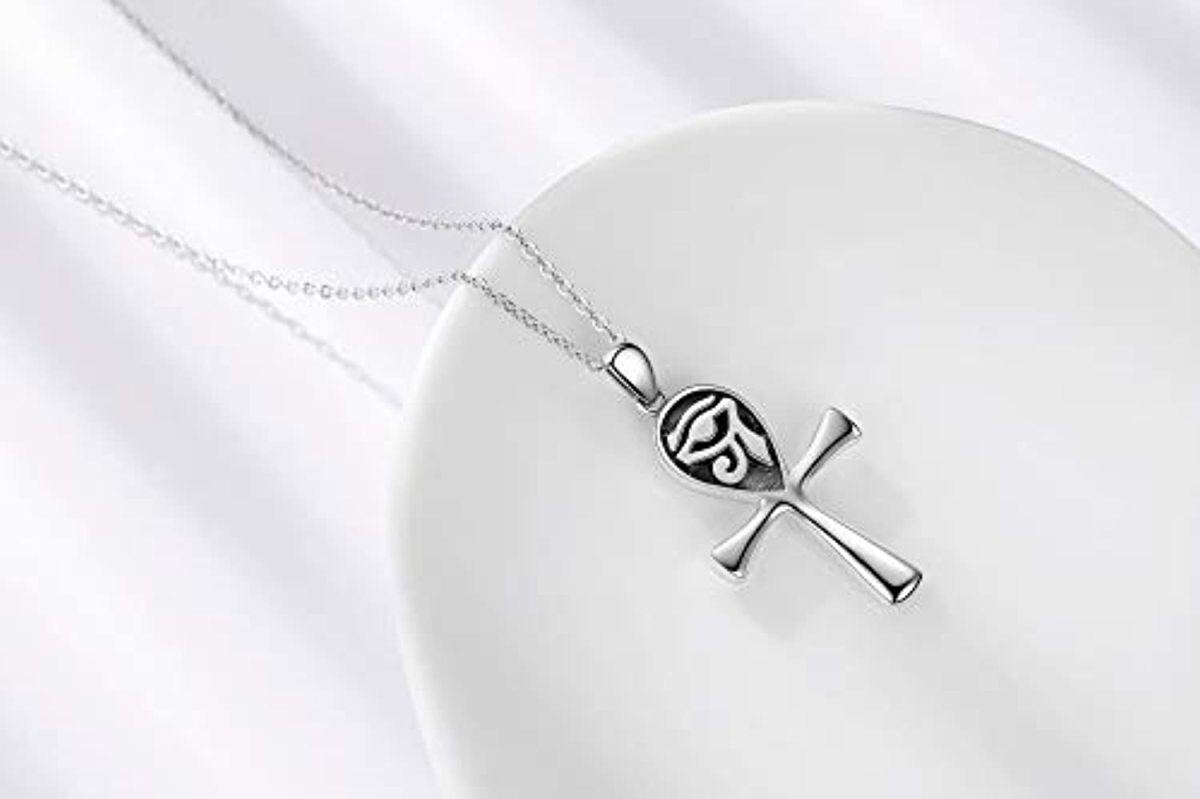 Collier pendentif croix oeil d'Horus en argent sterling-4