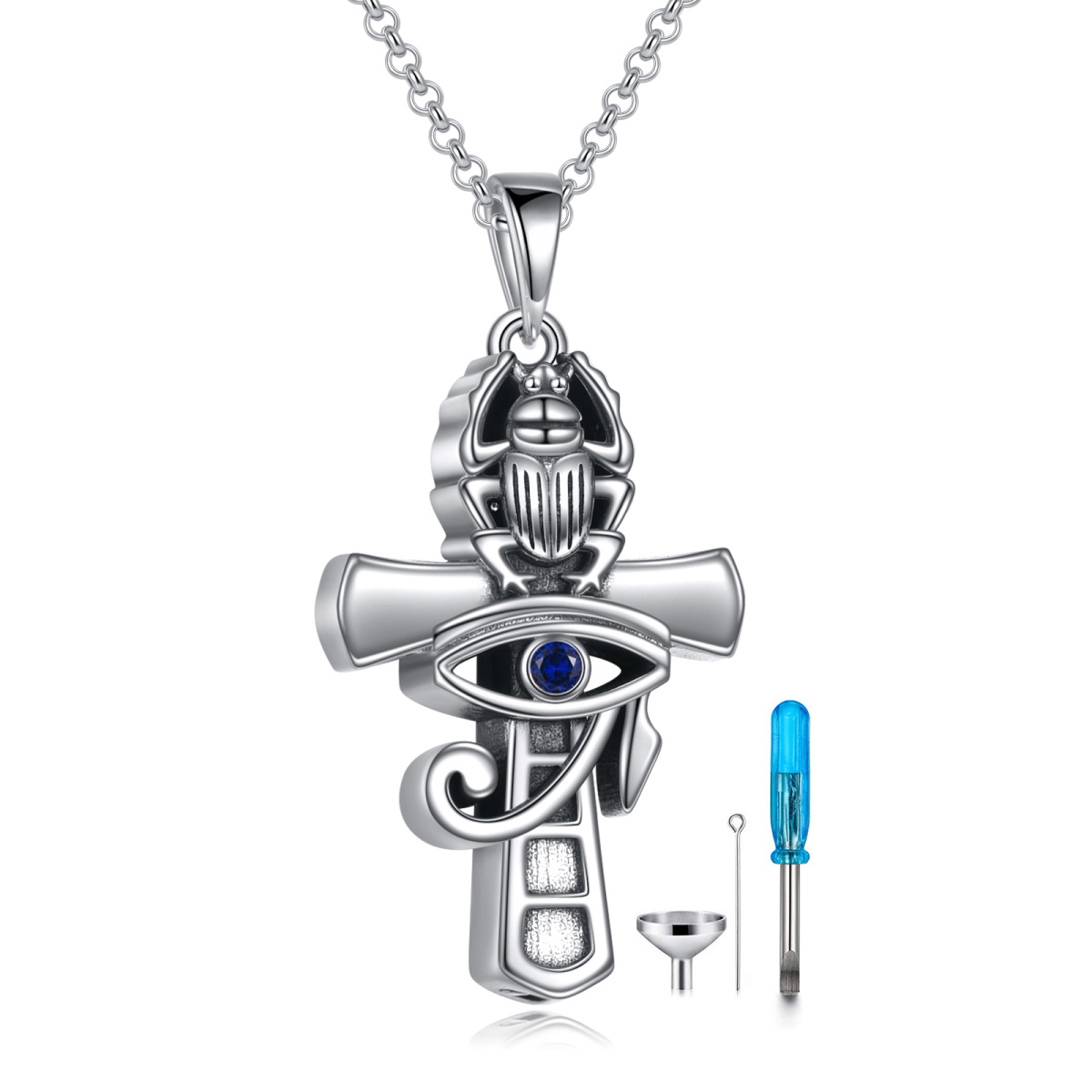 Collana con croce e occhio di Horus in argento sterling per le ceneri-1