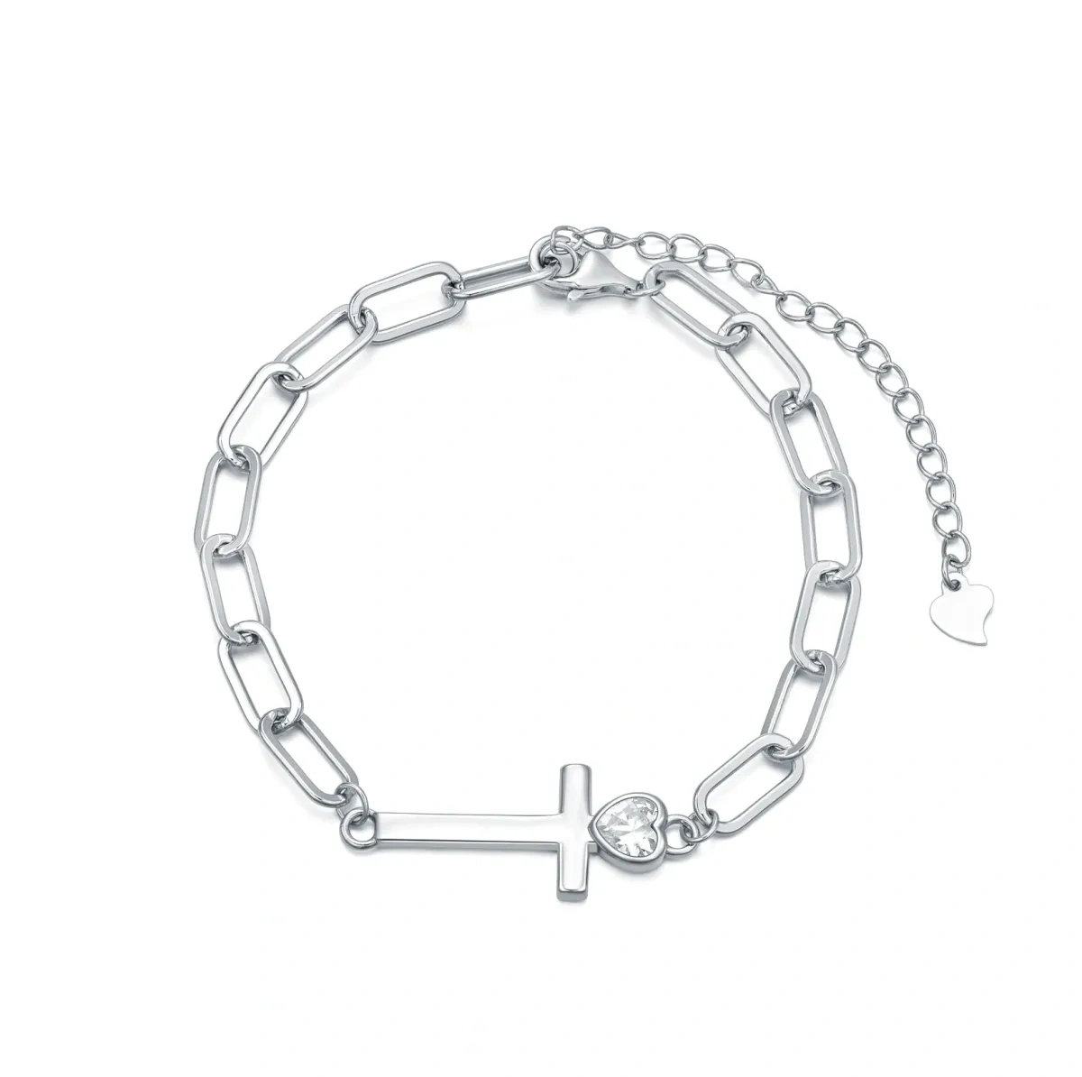 Bracelet en argent sterling avec croix et coeur en zircon cubique-1