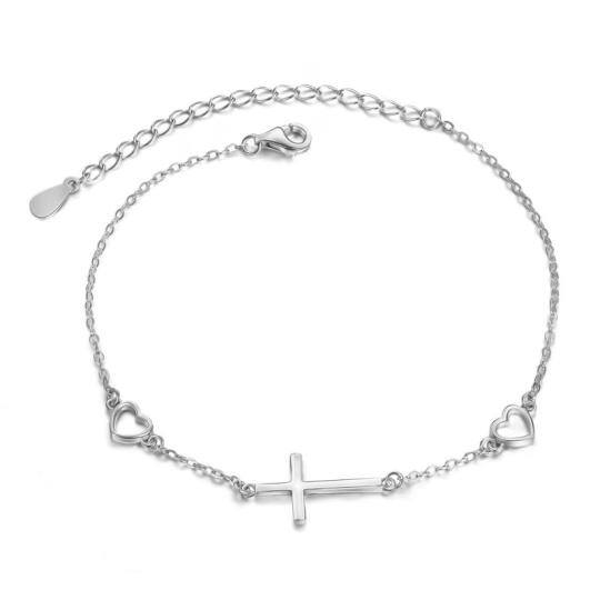 Pulseira cruzada para mulheres pulseira ajustável de prata esterlina com coração