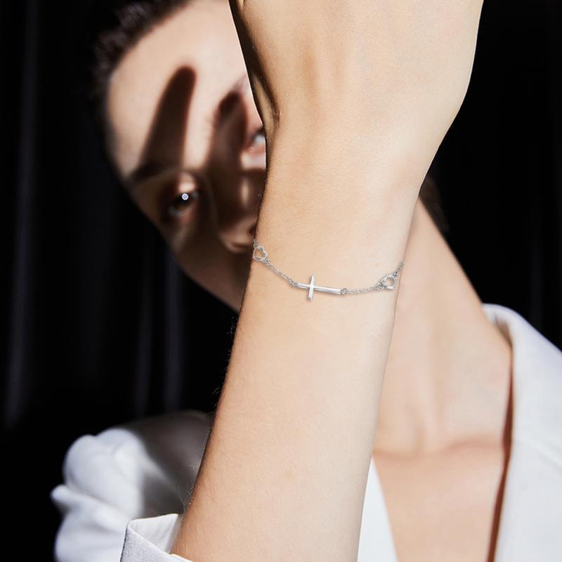 Sterling Silber Kreuz & Herz-Anhänger-Armband-2