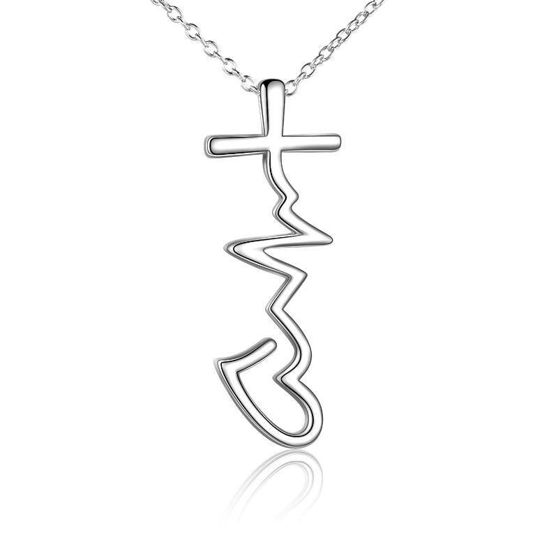 Collier en argent sterling avec pendentif croix et cœur-1