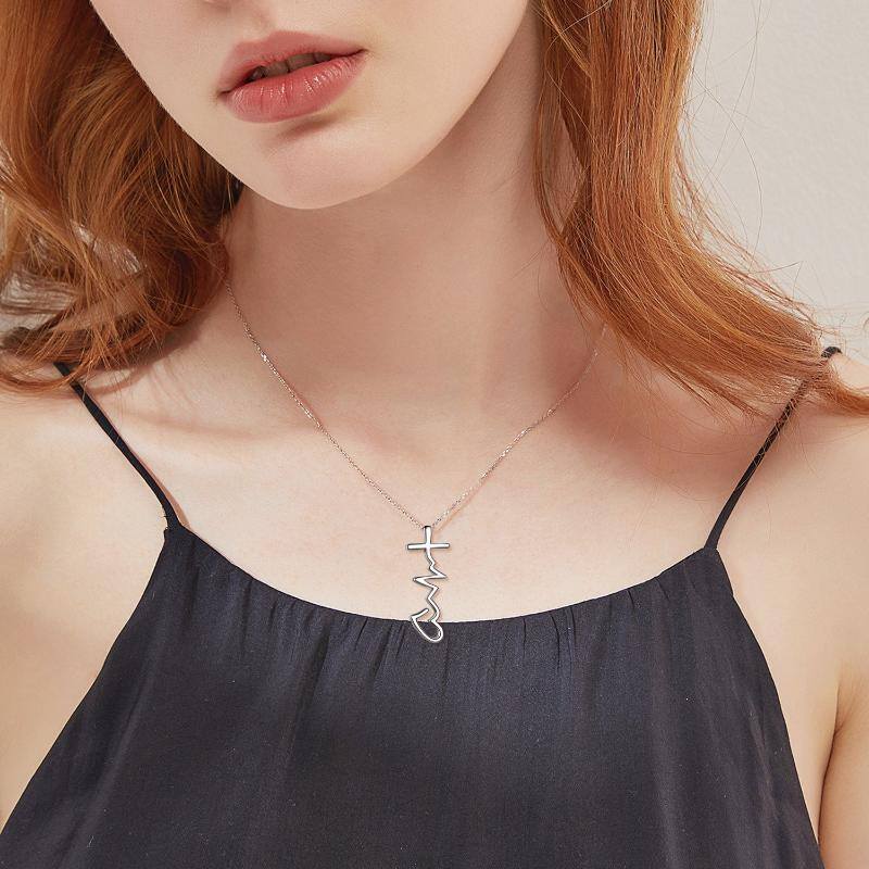 Sterling Silver Cross & Heart Pendant Necklace-2