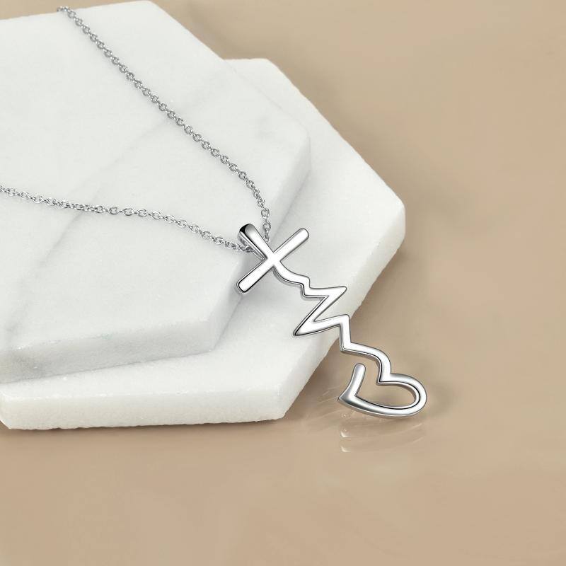 Sterling Silver Cross & Heart Pendant Necklace-4