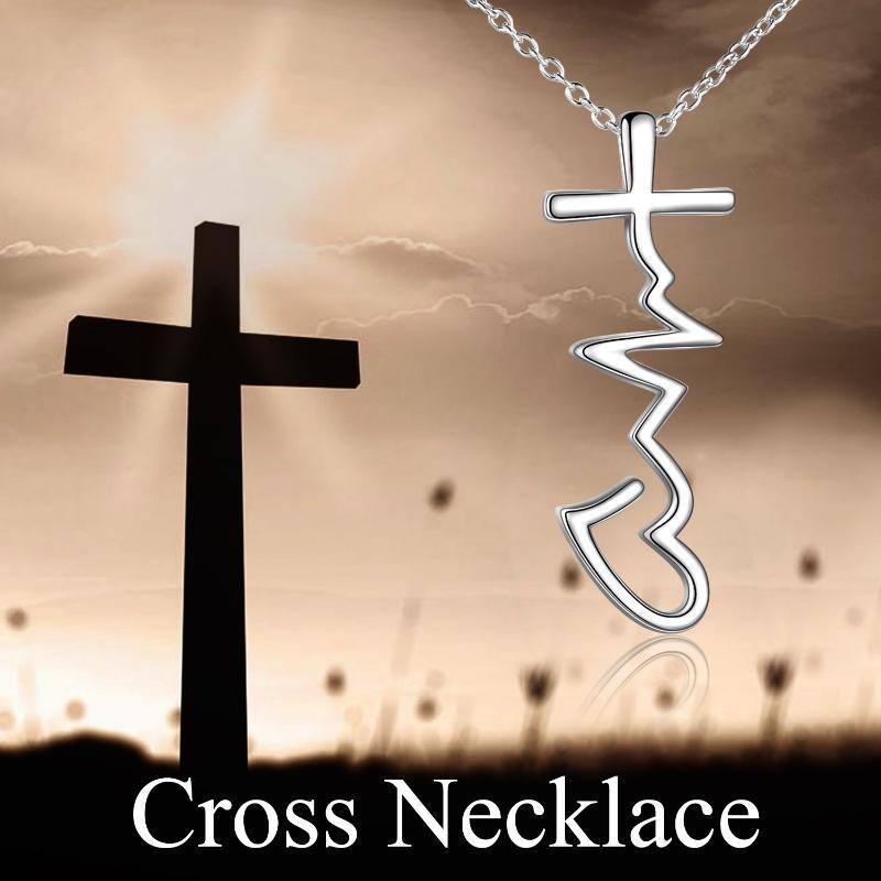 Sterling Silver Cross & Heart Pendant Necklace-6