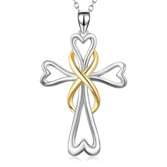 Sterling Silver Cross & Heart Pendant Necklace