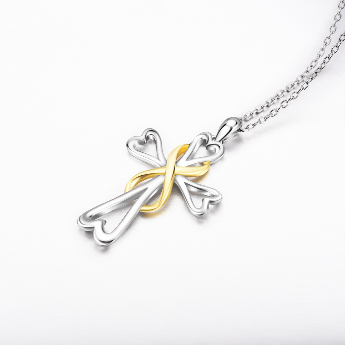 Sterling Silver Cross & Heart Pendant Necklace-3