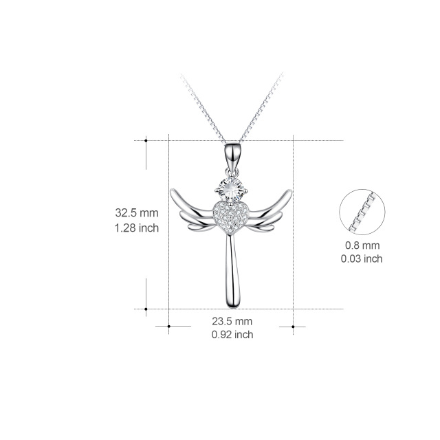 Sterling Silber Cubic Zirkonia Kreuz & Herz-Anhänger Halskette-3