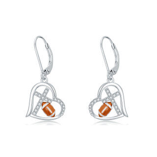 Sterling Silver Cubic Zirconia Cross & Heart & Rugby Lever-back Earrings-12