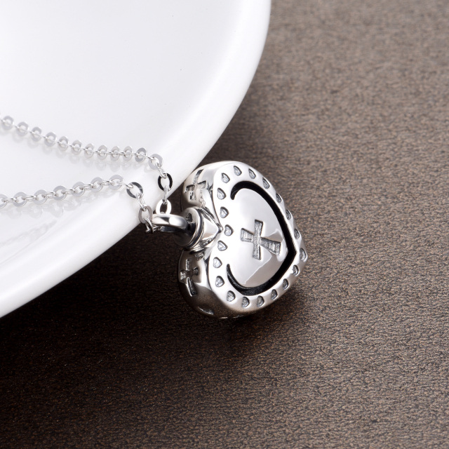 Collana con croce e cuore in argento sterling per le ceneri-3