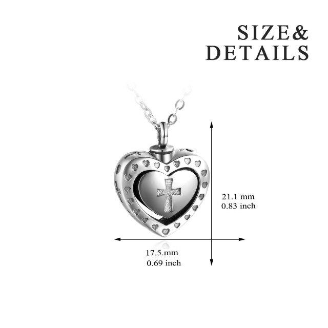 Collana con croce e cuore in argento sterling per le ceneri-5