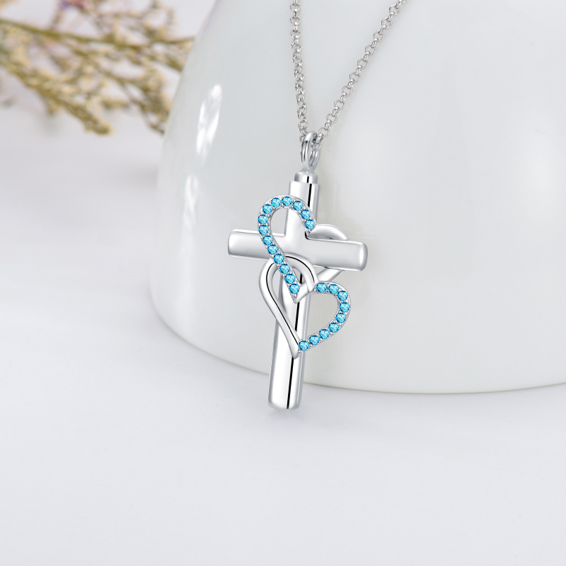 Collier urne en argent sterling avec croix et cœur en oxyde de zirconium pour cendres-3
