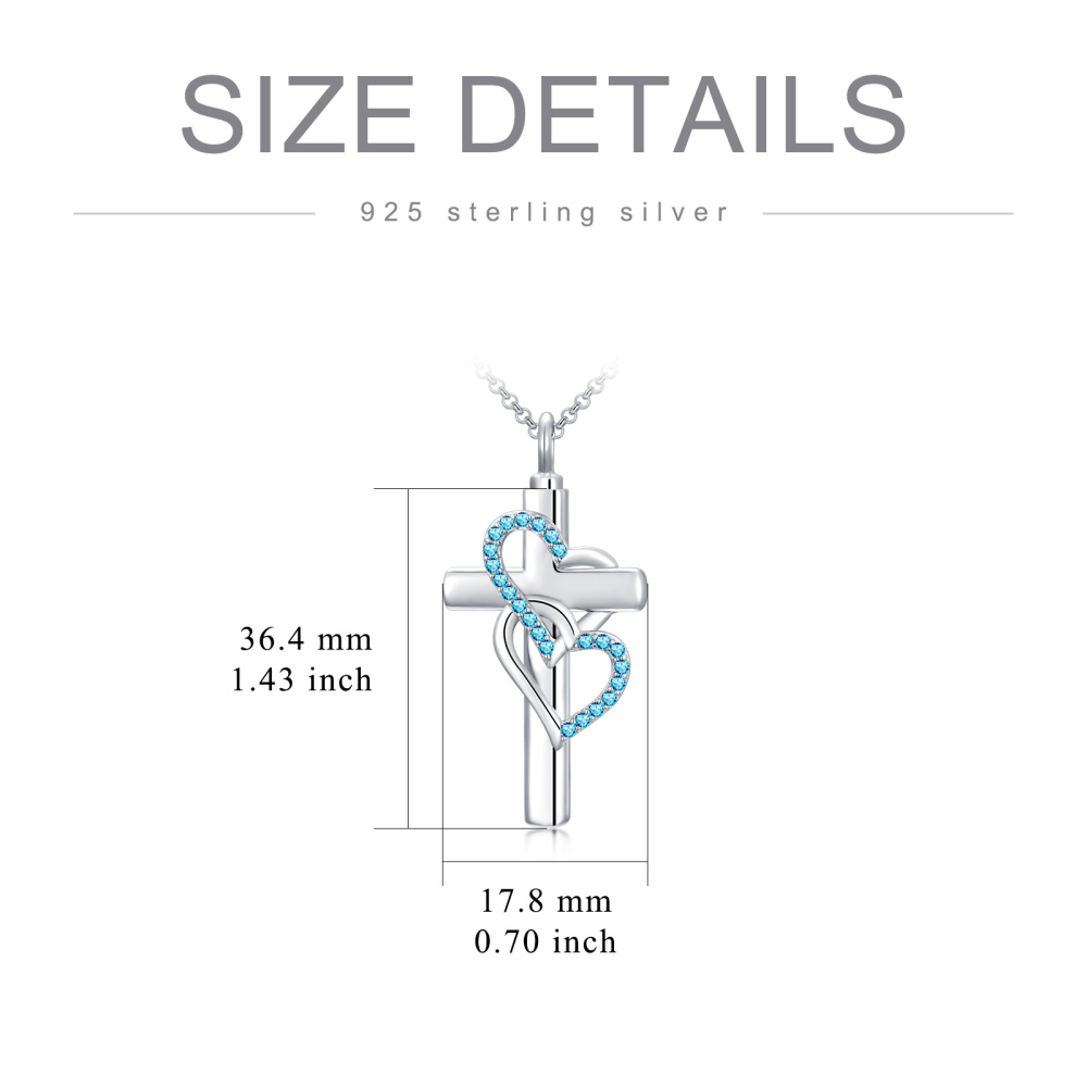 Colar de prata esterlina com cruz de zircônia cúbica e coração com urna em forma de coração para cinzas-4