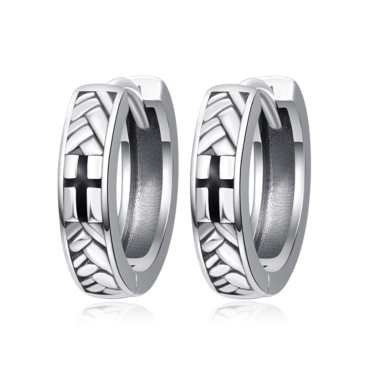 Sterling Silver Cross Hoop Earrings for Men-1