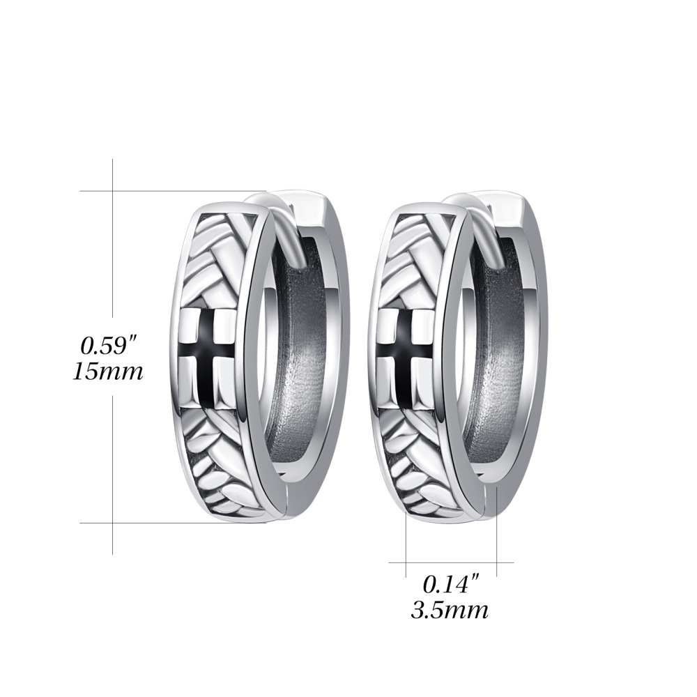 Sterling Silver Cross Hoop Earrings for Men-5
