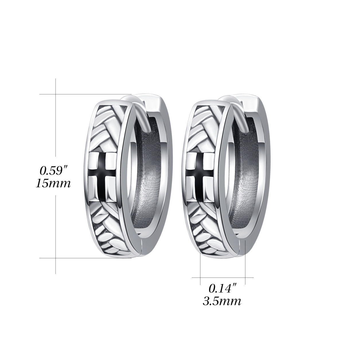 Sterling Silver Cross Hoop Earrings for Men-7