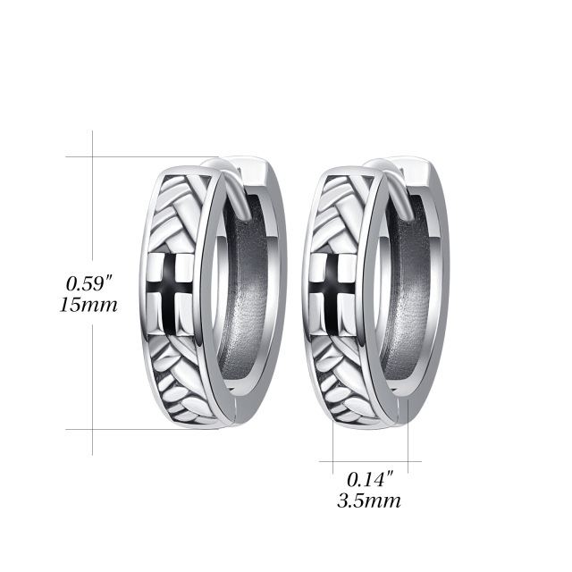 Sterling Silver Cross Hoop Earrings for Men-7