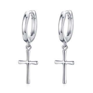 Sterling Silver Cross Hoop Earrings-18