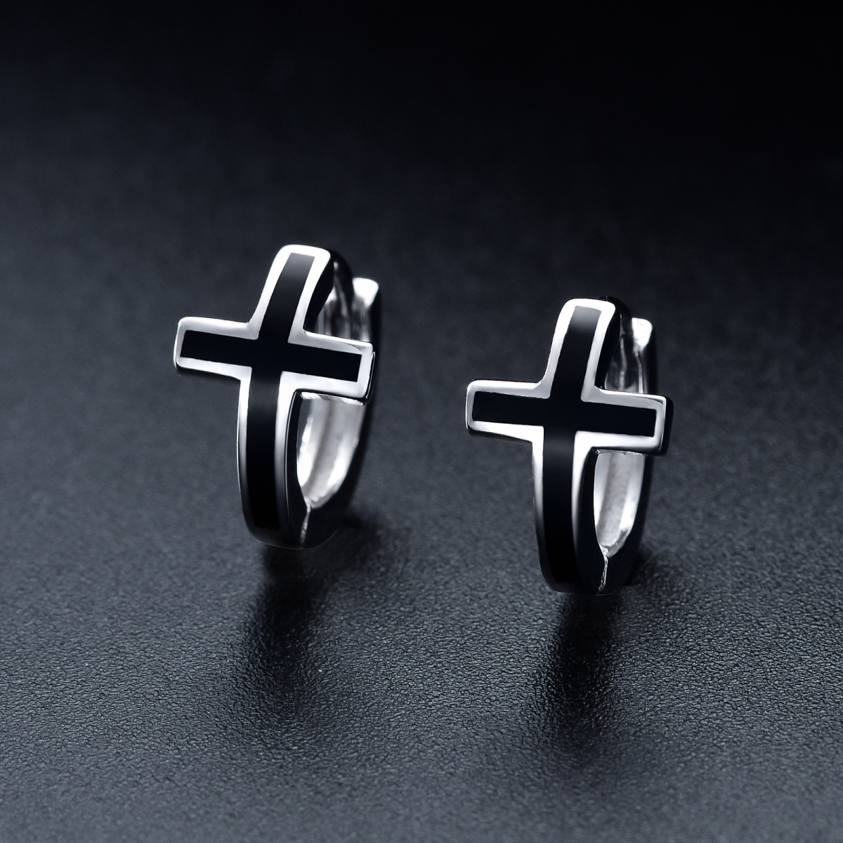 Sterling Silver Cross Hoop Earrings-4