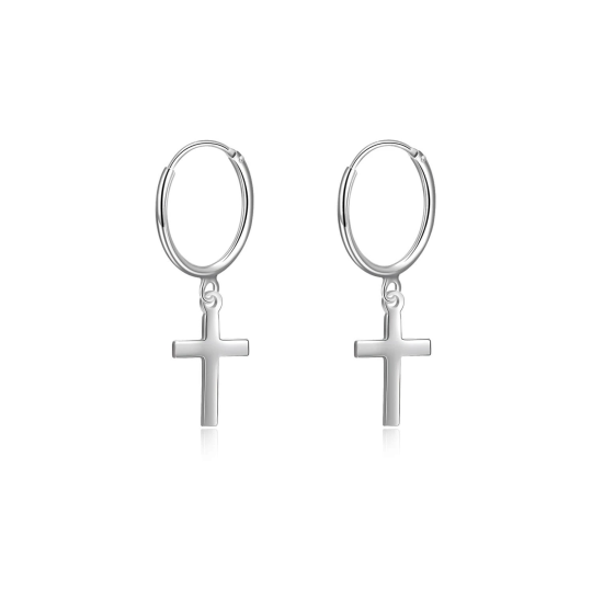 Sterling Silver Cross Huggie Hoop Earrings