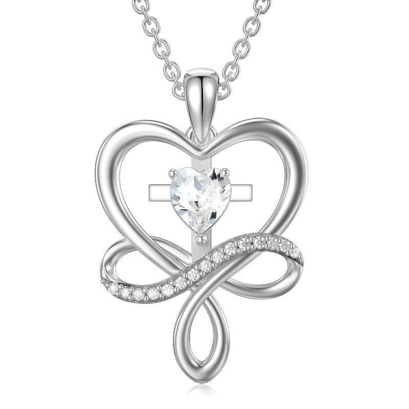 Sterling Silver Heart Crystal Cross & Infinite Symbol Pendant Necklace-1