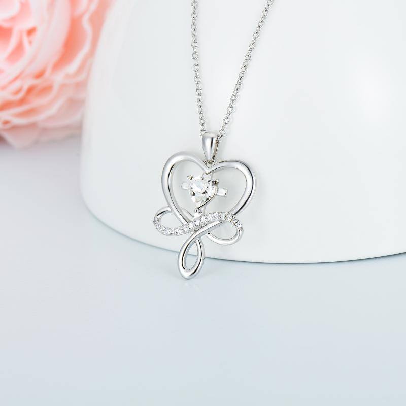 Sterling Silver Heart Crystal Cross & Infinite Symbol Pendant Necklace-2