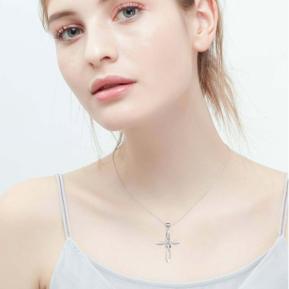 Collier en argent sterling avec pendentif croix et symbole de l'infini-2