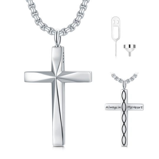 Sterling Silber Kreuz & Unendlichkeit Symbol Urne Halskette mit eingraviertem Wort