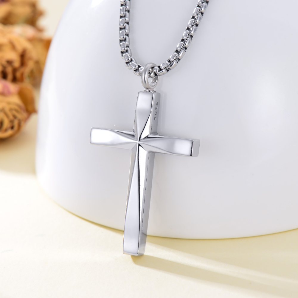 Urnenkette aus Sterlingsilber mit Kreuz und Unendlichkeitssymbol für die Asche mit eingraviertem Wort-3