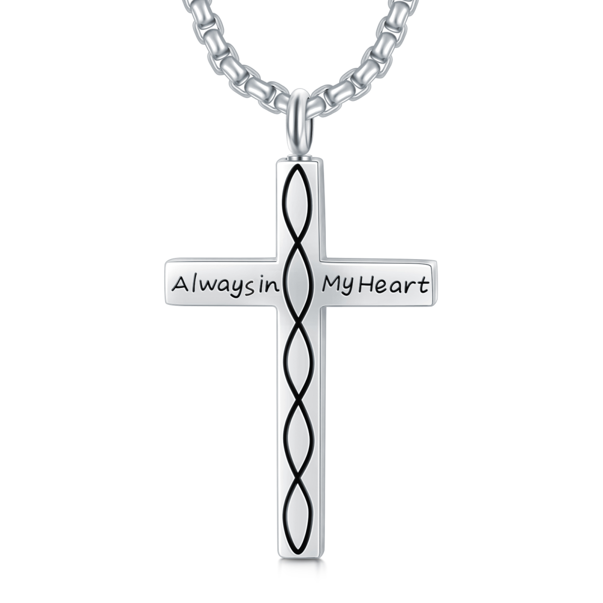 Sterling Silver Cross & Infinity Symbol Urn Necklace for Ashes with Engraved Word-5