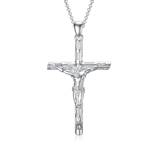 Sterling Silver Cross Jesus Crucifix Whistle Pendant Necklace for Men