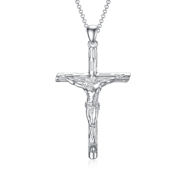 Collar con colgante de cruz de Jesús y silbato en plata de ley para hombre-1